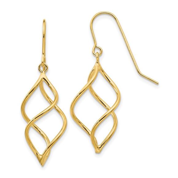 Kazi Luxury 14k Yellow Gold Polished Short Twisted Dangle Earrings